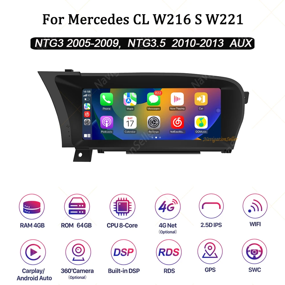 

VIGOHI For Mercedes S Class W221 CL W216 Android Radio Multimedia Autoradio Navigation Auto Stereo GPS Wireless Carplay 128G GPS