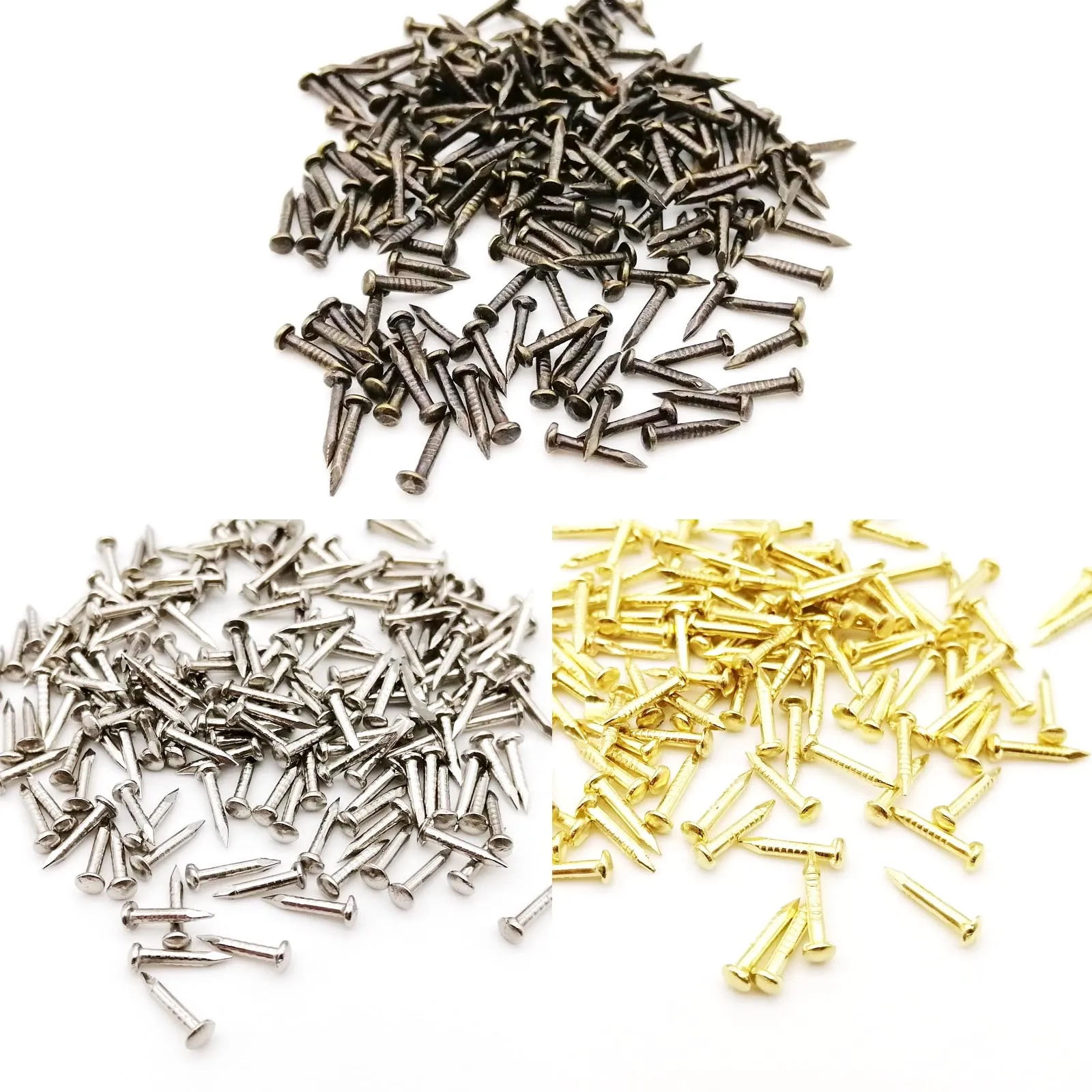 200pcs Golden Silver Antique Brass Bronze Dia=1.2mm L=6mm 8mm 10mm Iron Small Mini Round Head Nail Tack for Jewelry Box Hinge