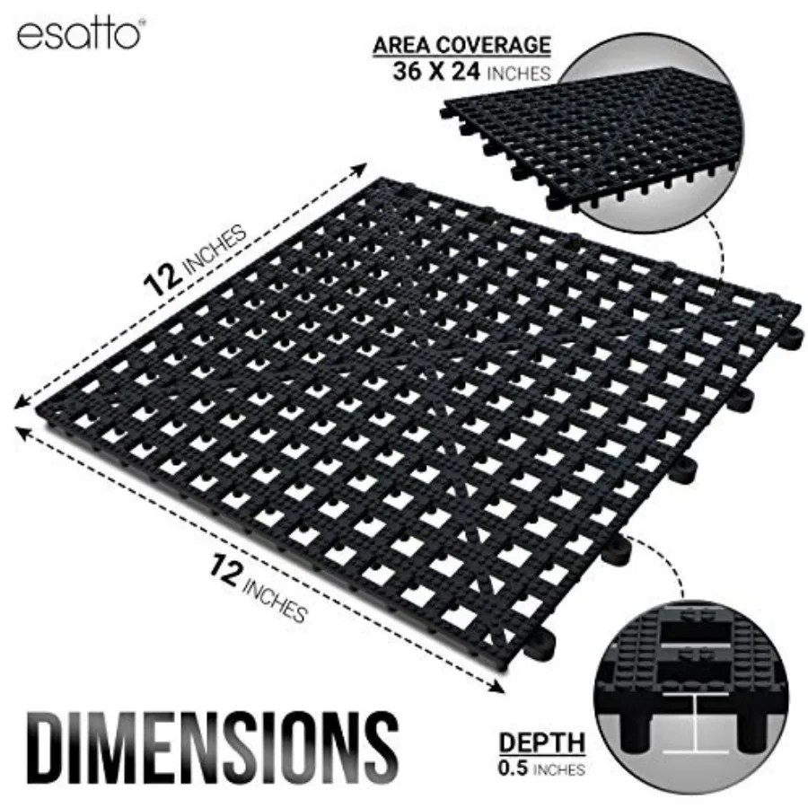 أداة بار احترافية مكونة من 6 قطع من سجادات الرف المتشابكة مقاس 12 بوصة، باللون الأسود - تساعد على منع الانسكابات، والحفاظ على نظافة القضبان، لحماية البقع