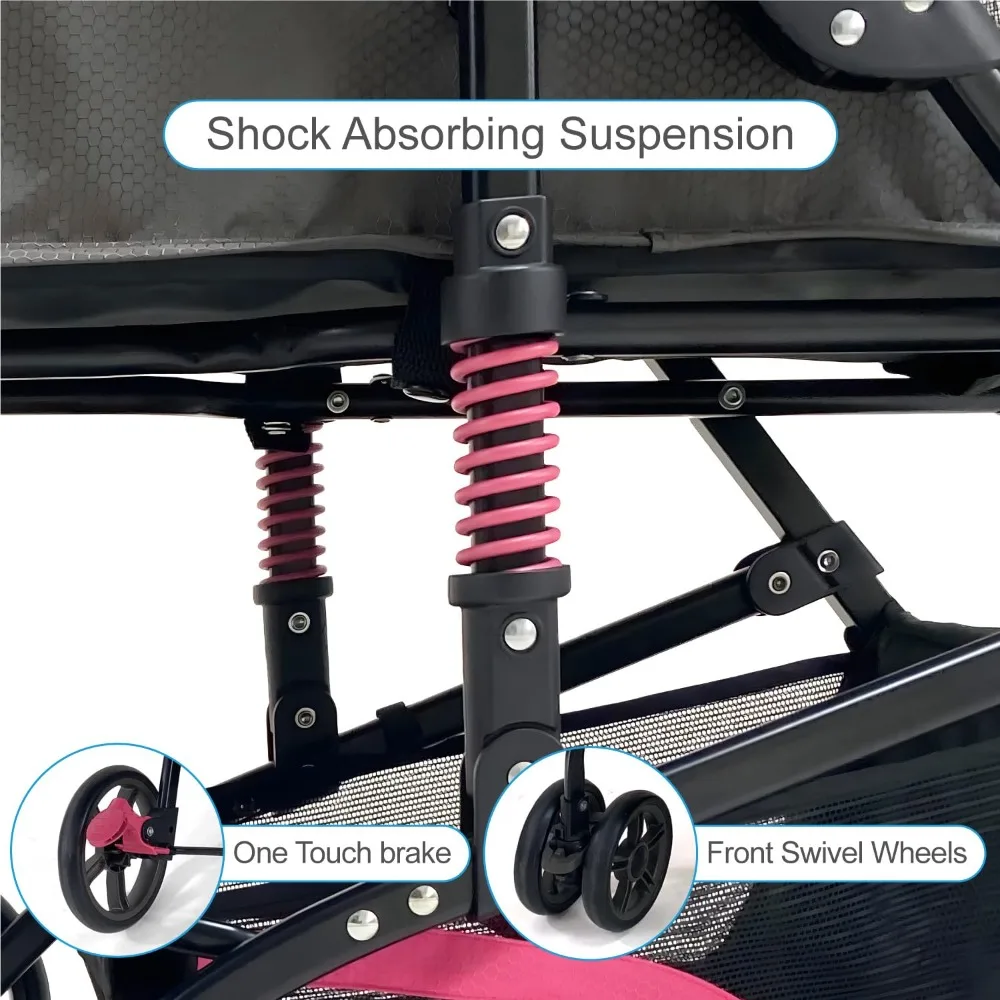 Складная коляска для домашних животных Buddy Buggies — амортизирующая рама с местом для хранения — ткань, которую можно стирать в машине — прочная сетка и защита от ультрафиолета