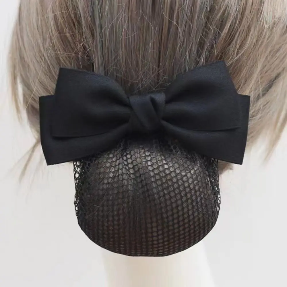 Elegant Ribbon Bowknot Spring Clip Headwear Korean Style Hair Net Cover Ponytail Clip Barrette Bun Snood Hotel