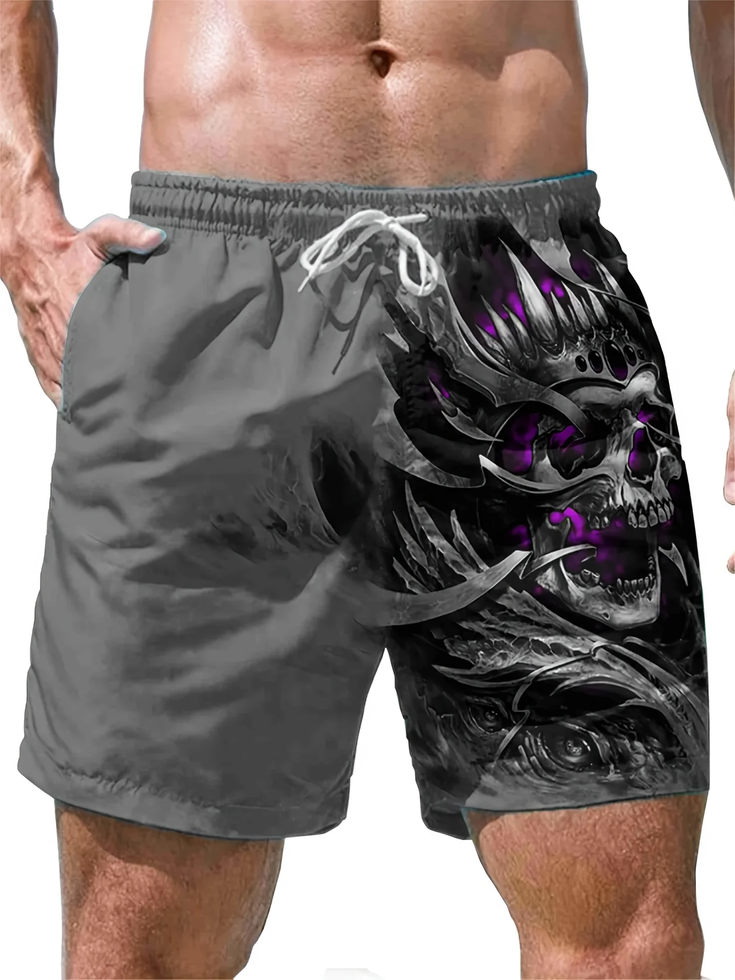 Men's 3D Digital Metallic Style Skull Pattern Shorts Drawstring Novel And Stylish Shorts Casual Comfort Summer Street Wear Pants