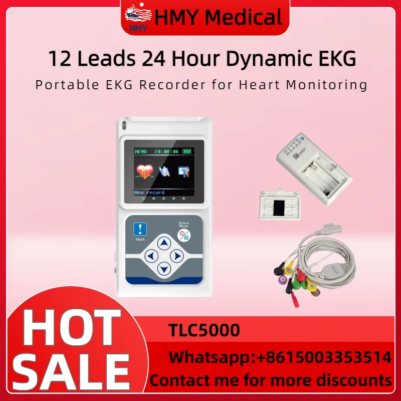 Портативный 12-канальный динамический регистратор ЭКГ TLC5000 + программное обеспечение для ПК – совместим с Windows 10/8/7