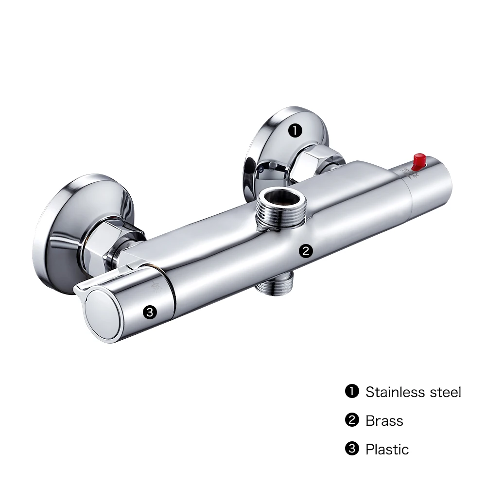 Bath Shower Faucet Thermostatic Faucets Wall Mounted Mixer Valve Tap Temperature Control Rain Shower Chrome Bathroom Twin Outlet