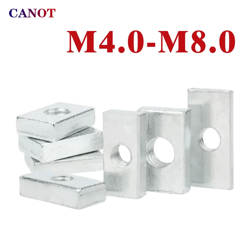 10/ 50pcs Square Nut M3 M4 M5 M6 M8 Rectangular Nuts Thin Slider Block Nuts Zinc-Plated Carbon Steel Aluminum Profile Accessory