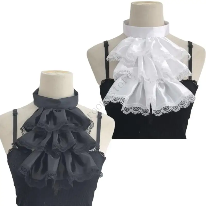 

A0NF Easy Clip On Lace Ruffled Collar Adjustable Faux Neck Accessory For Women Men Cosplay Machine Washable
