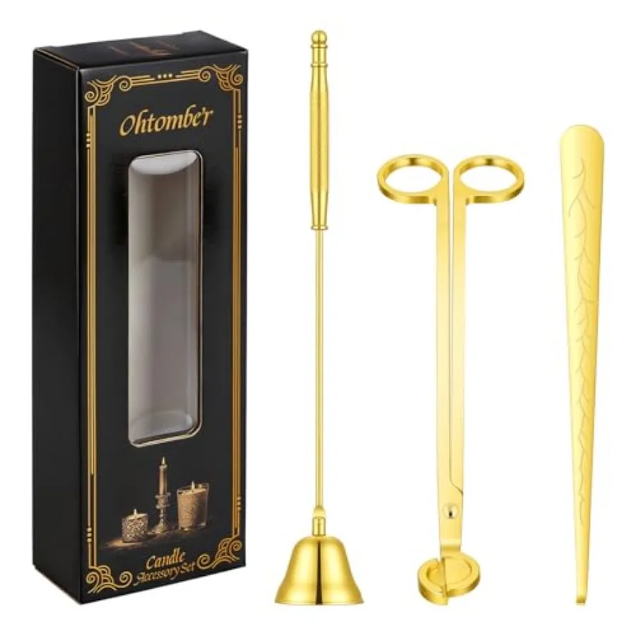 

Ohtomber 3 in 1 Stainless Steel Candle Accessory Set, Wick Trimmer Cutter, Snuffer Extinguisher and Dipper, Wick Scissor Clippe