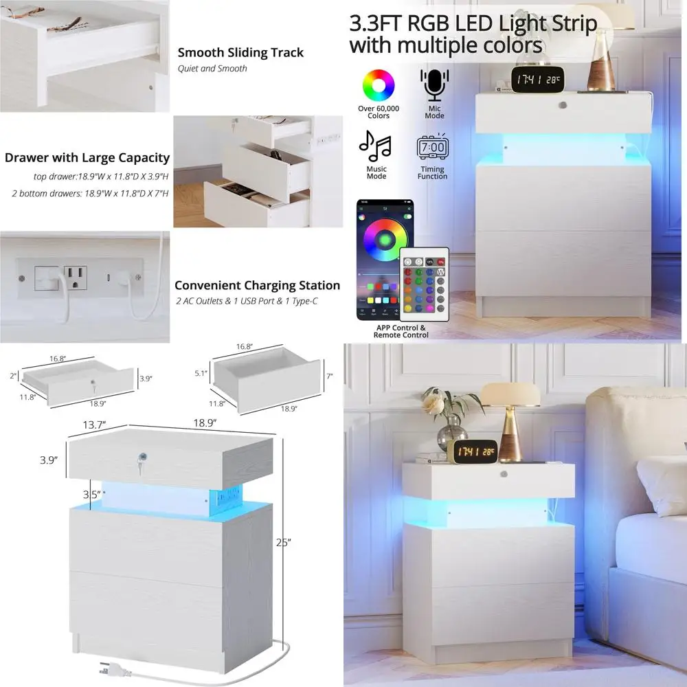 

Светильник-ночник с LED-подсветкой, функцией зарядки, местом для хранения и выдвижными ящиками с замком