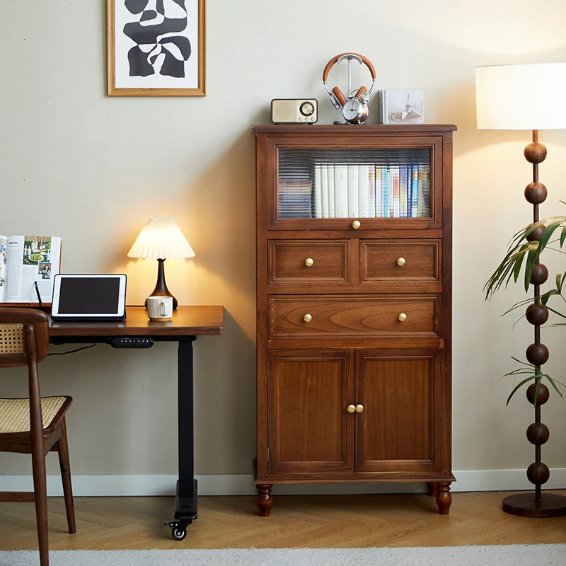 

Комод из цельного дерева в американском стиле ретро, многослойный шкаф для хранения в спальне, шкафчик для домашней гостиной, небольшой шкафчик