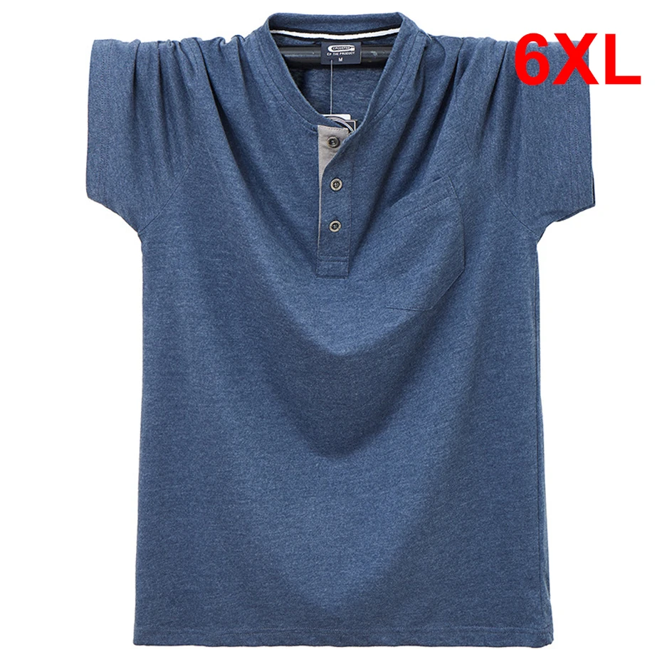 

Summer Short Sleeve T-shirt Men 6XL Plus Size Tops Tees Casual Fashion Henry's Collar T-shirt Big Size 6XL