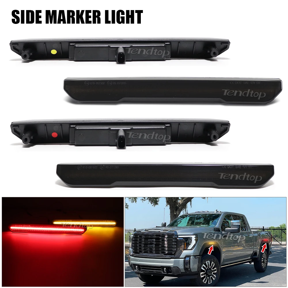 4pcs for GMC Sierra 2500HD 3500HD Pickup 2020-2023  Amber Red LED Front Rear Fender Day running Lights  Side Marker Light