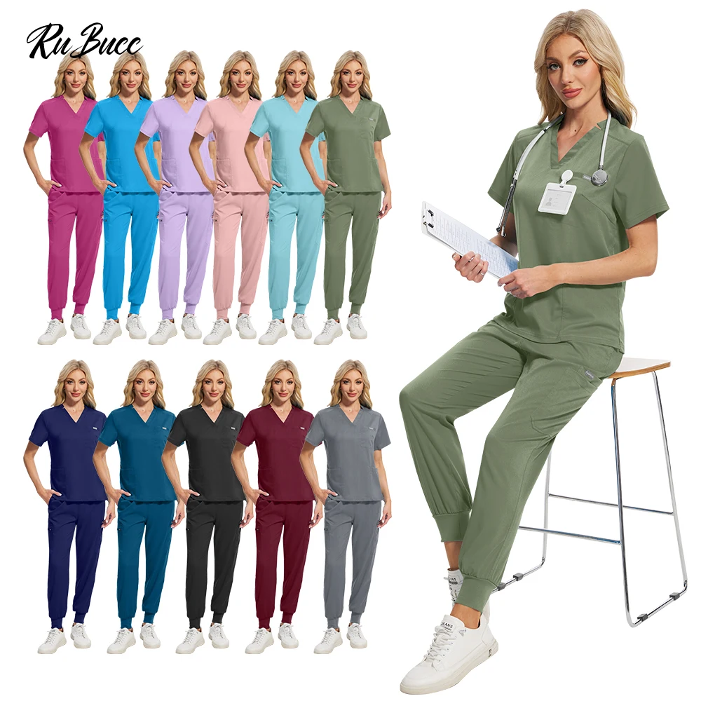 Unissex clínico dentista workwear uniforme médico das mulheres dos homens médico enfermagem roupas de trabalho beleza traje enfermeira esfrega calças superiores conjunto