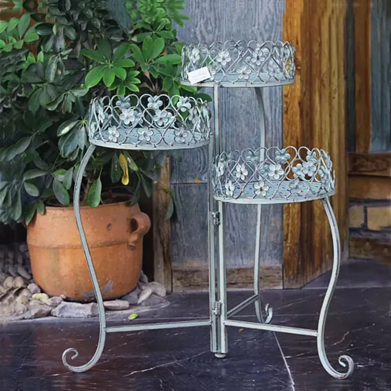 

European wrought iron three baskets folding cute flower stand flower pot stand shelf shelf floor-to-ceiling outdoor courtyard ga