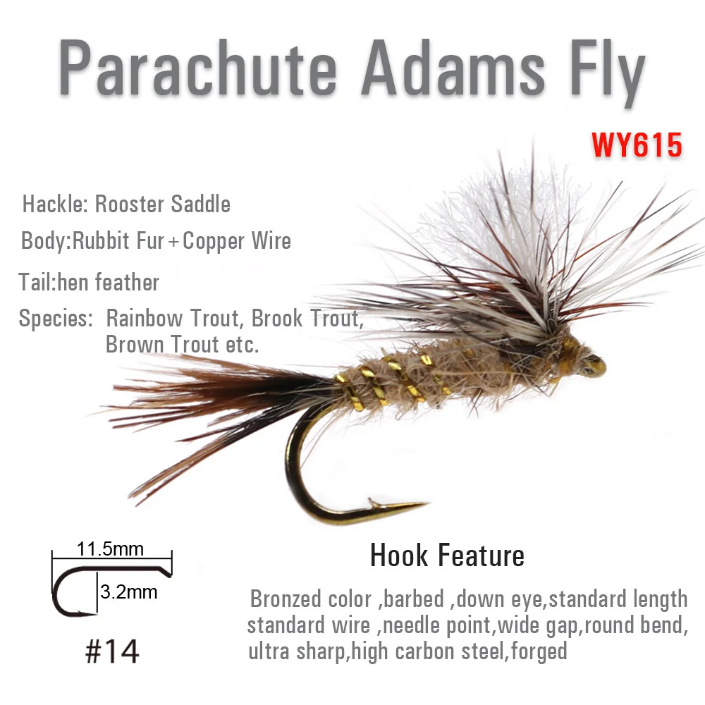 Vtwins 14# Top Ten Parachute Caddis Quintessential Dry Fly Parachute Adams Rainbow Trout Lure Fly Fishing Lures Trout Flies