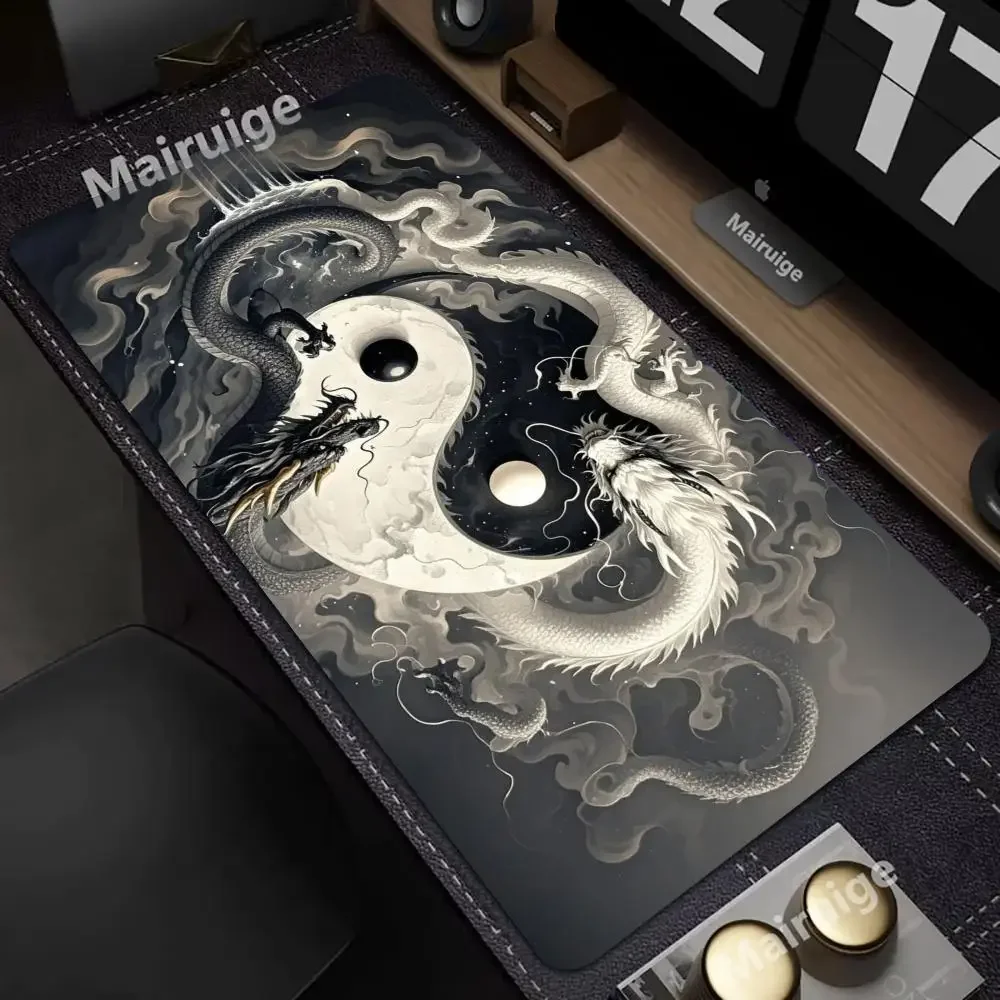 Alas Mouse Gaya Yin-Yang Alas Meja Permainan Kantor Komputer Besar Alas Meja Panjang Alas Mouse Keyboard Gaming Anti Selip Karet XXL