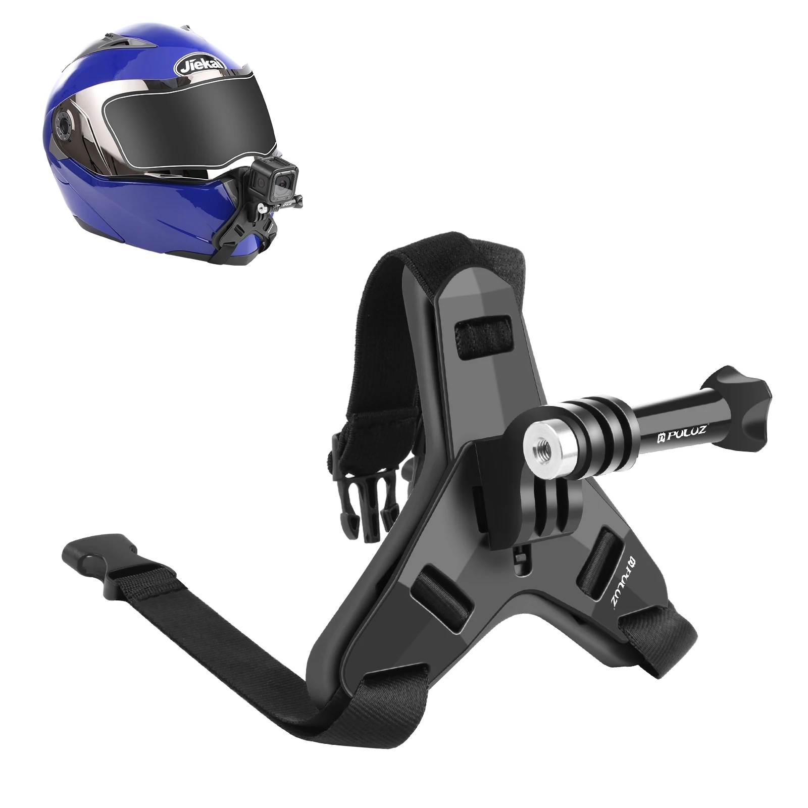 PULUZ Motorcycle Helmet Chin Strap Mount for GoPro HERO13 12 11 10 9 Black/ MISSION 1/ Insta360 X6 X5 X4 X3/ DJI Action Cameras