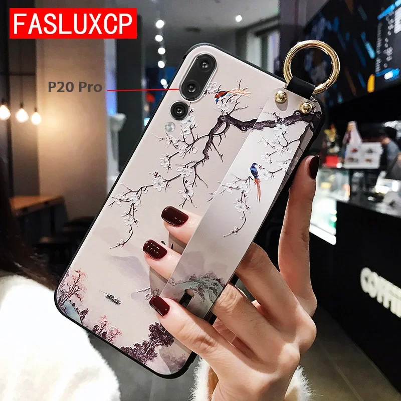 P40 P20 P30 Pro Lite Case 3D Fashion Art Leaf Flower TPU Wrist Strap Holder Cover for Huawei P Smart 2021 Z Mate 20 Honor 50 20