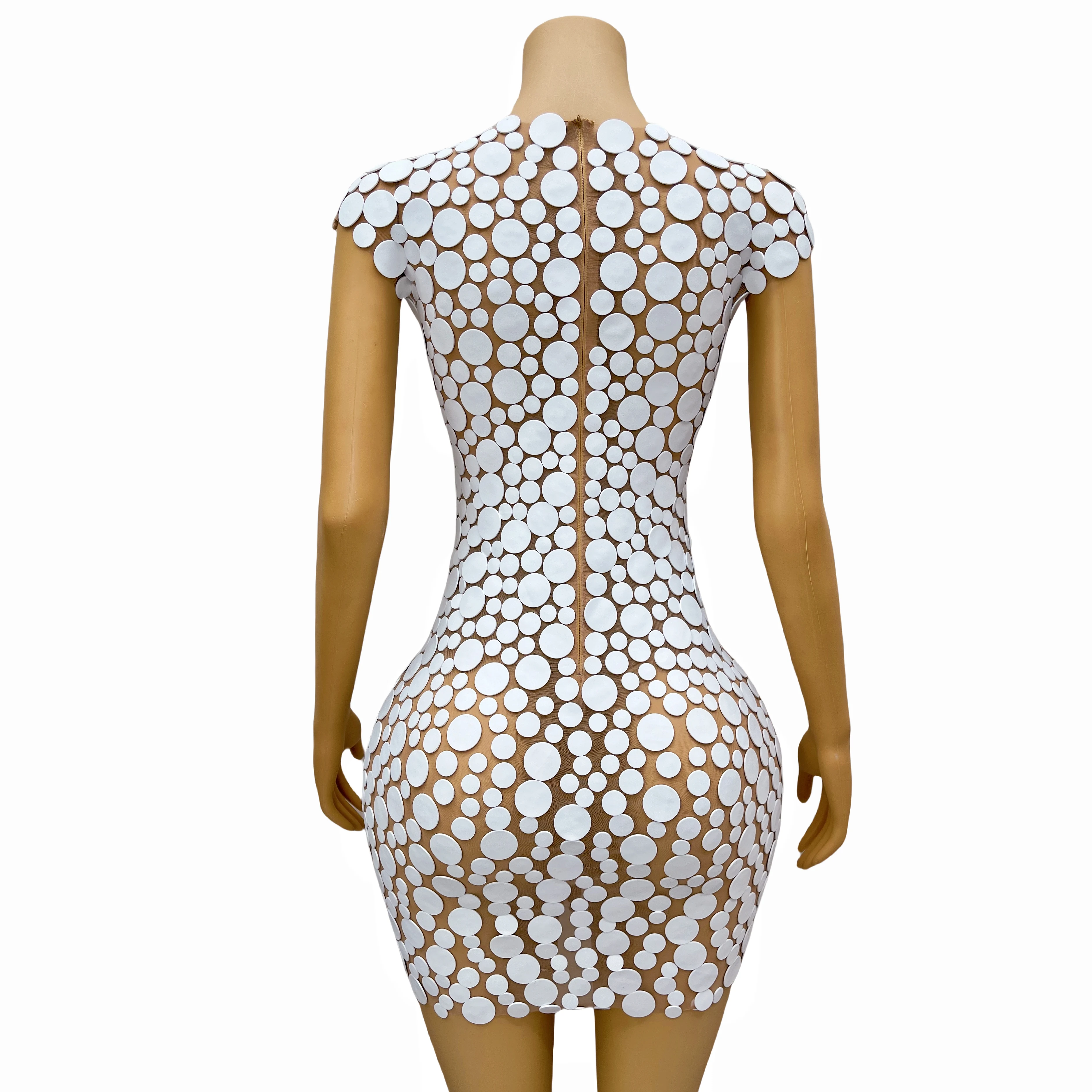 Lady chanteur fête d'anniversaire célébration Stretch Costume fête spécial points blancs mousse Design de mode robe