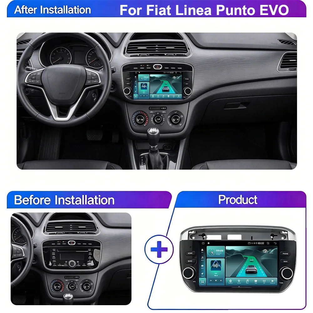 Android 15 Car Radio For Fiat Linea Punto EVO 2012‑2015 1 DIN Multimedia Player GPS Navigation CarPlay Android Auto BT Stereo