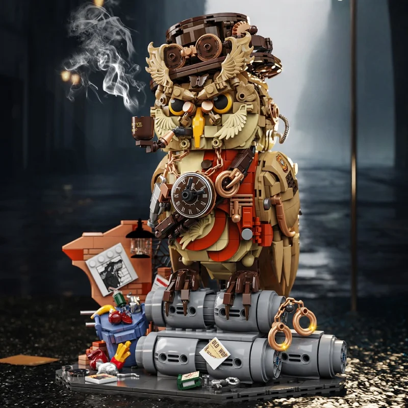 

Punk Detective Owl Building Blocks-Challenge Puzzle with Disassemblable Parts, Collectible Desktop Decorative Gift