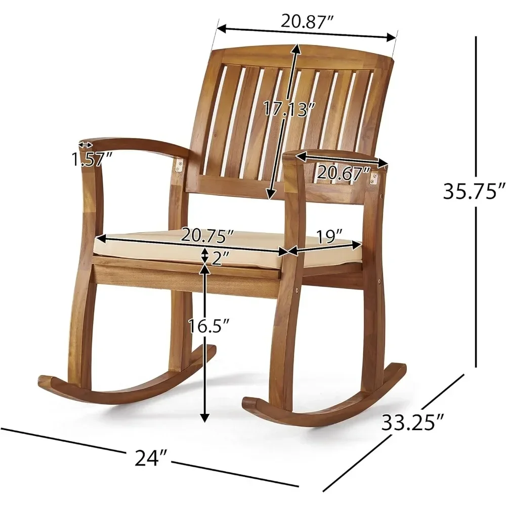 Selma-Acacia Rocking Chair com Almofada, Teca Finish