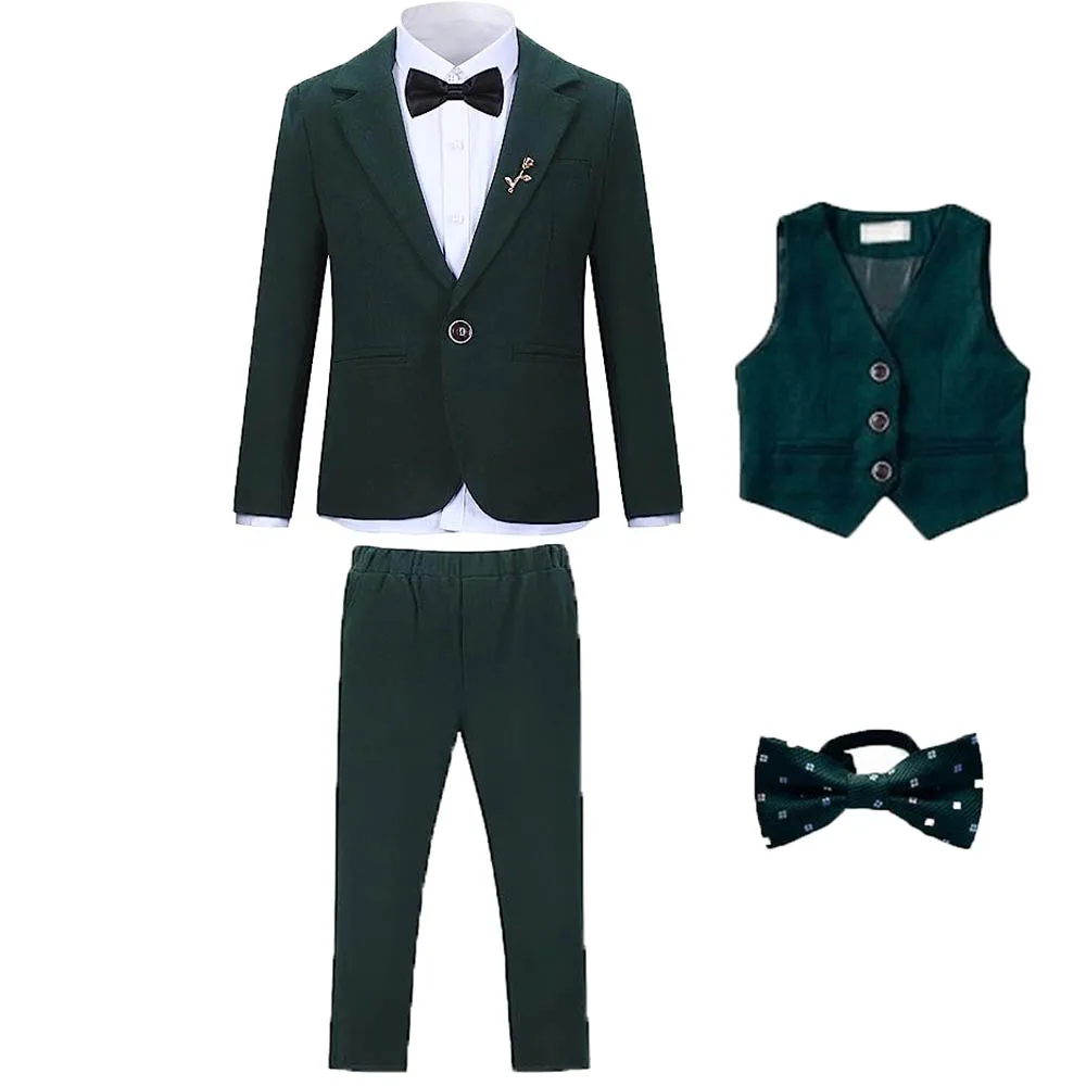 Boys Dark Green Suit For Wedding Party Teenager Kids Ceremony Tuxedo Dress Children Photograph Evening Party Performance Costume