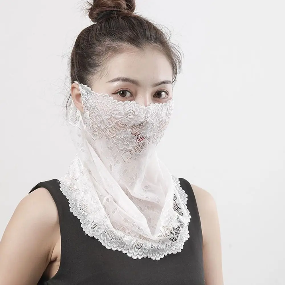 New Lace Sunscreen Face Scarf Anti-UV Washable Face Bandana Reusable Comfortable Ear Headband Scarf Women Men