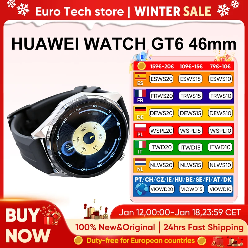 HUAWEI GT6 46mm Smartwatch GPS 1,47 ''AMOLED pantalla táctil más de 100 modos deportivos Compatible con iOS Android NFC monitoreo de salud