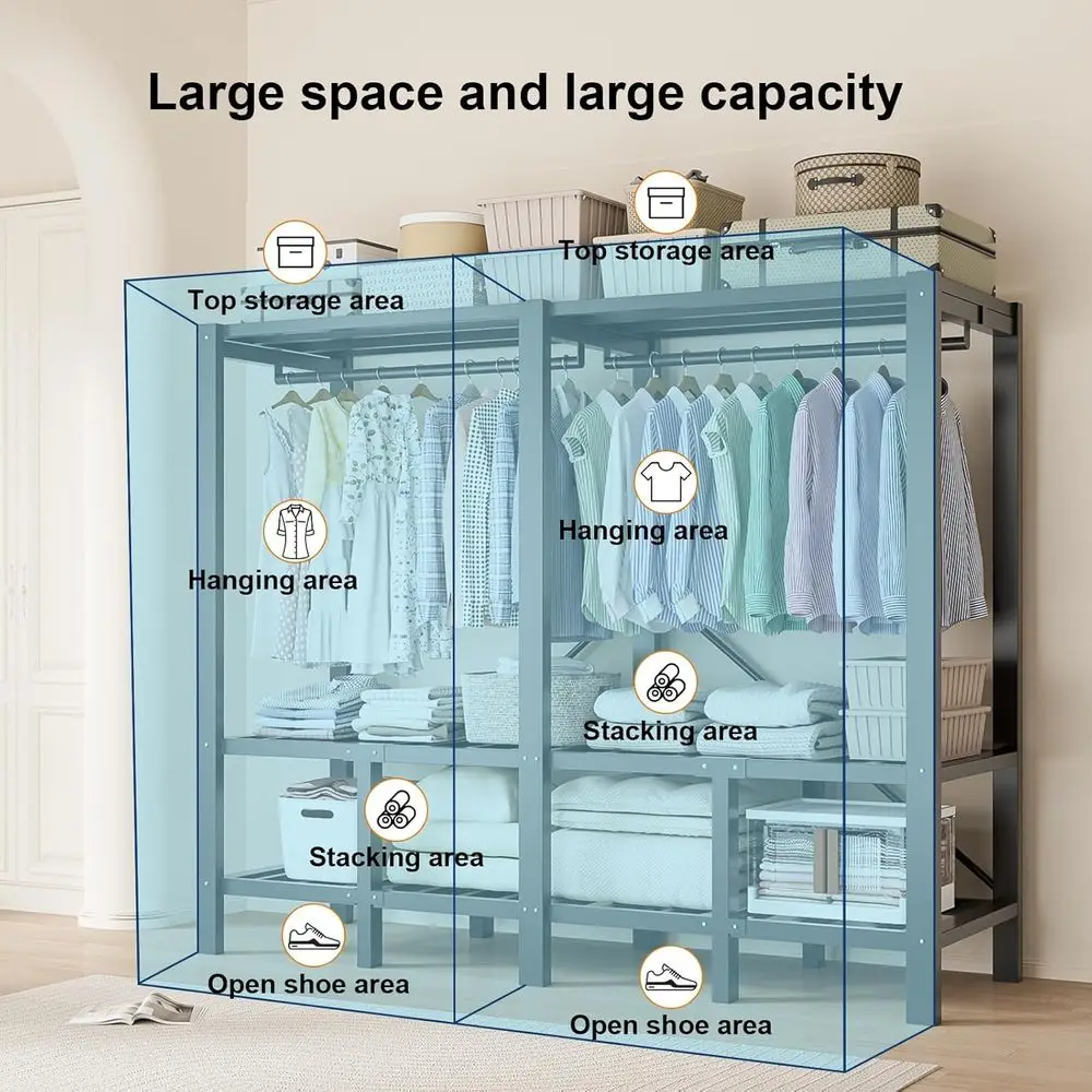 Durable Heavy-Duty Double Rod Portable Wardrobe with Cover, Up to 1000 lbs Capacity, Gray