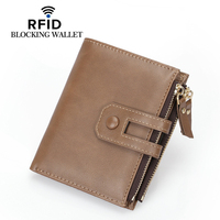 PU Leather RFID Blocking Wallet Zipper Business Card Case with Buckle Classic Female Purse Multi-card Slot Coin Pocket for Man