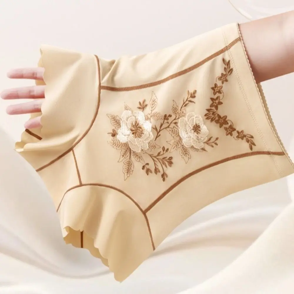 High Waist Postpartum Body Shaper Embroidery Flower Floral Panties Butt Lifter Briefs Shapewear Belly Contracting