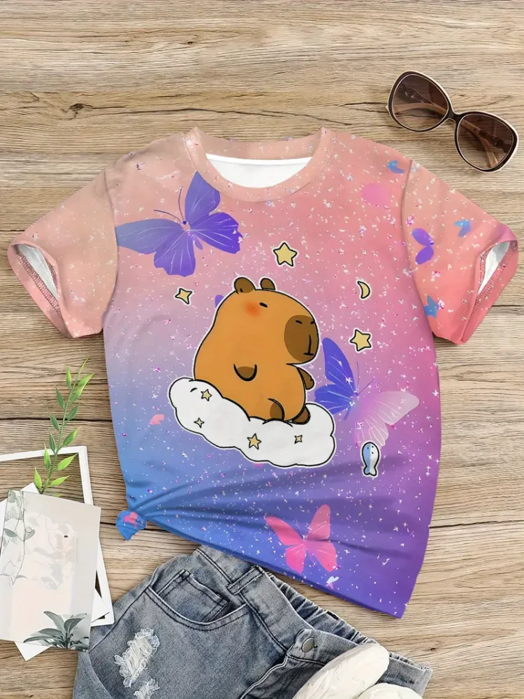 ملابس جرلي، ملابس علوية عصرية للأطفال الصغار، ملابس صيفية بأكمام قصيرة، تي شيرت لطيف للأولاد، ملابس برقبة دائرية، ملابس لطيفة للأولاد