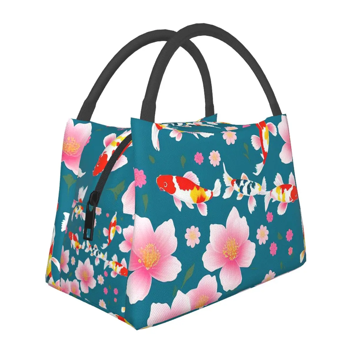 Cherry Blossom Pond Koi Lunch Bags Insulated Bento Box Lunch Tote Picnic Bags Cooler Thermal Bag for Woman Student Office