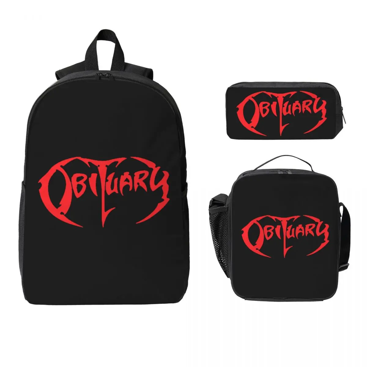 

Adult Obituary Band Logo Death Metal Trucker Backpack BookBag School Bag Shoulder Bags 3ps Insulated Lunch Bag Pencil Case