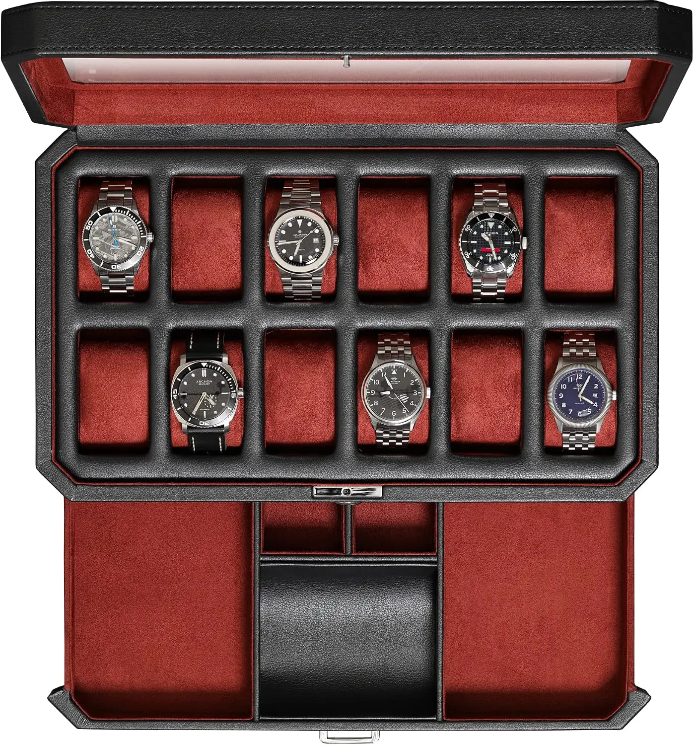 Men Accessories Drawer - صندوق ساعات جلدي بـ 12 فتحة