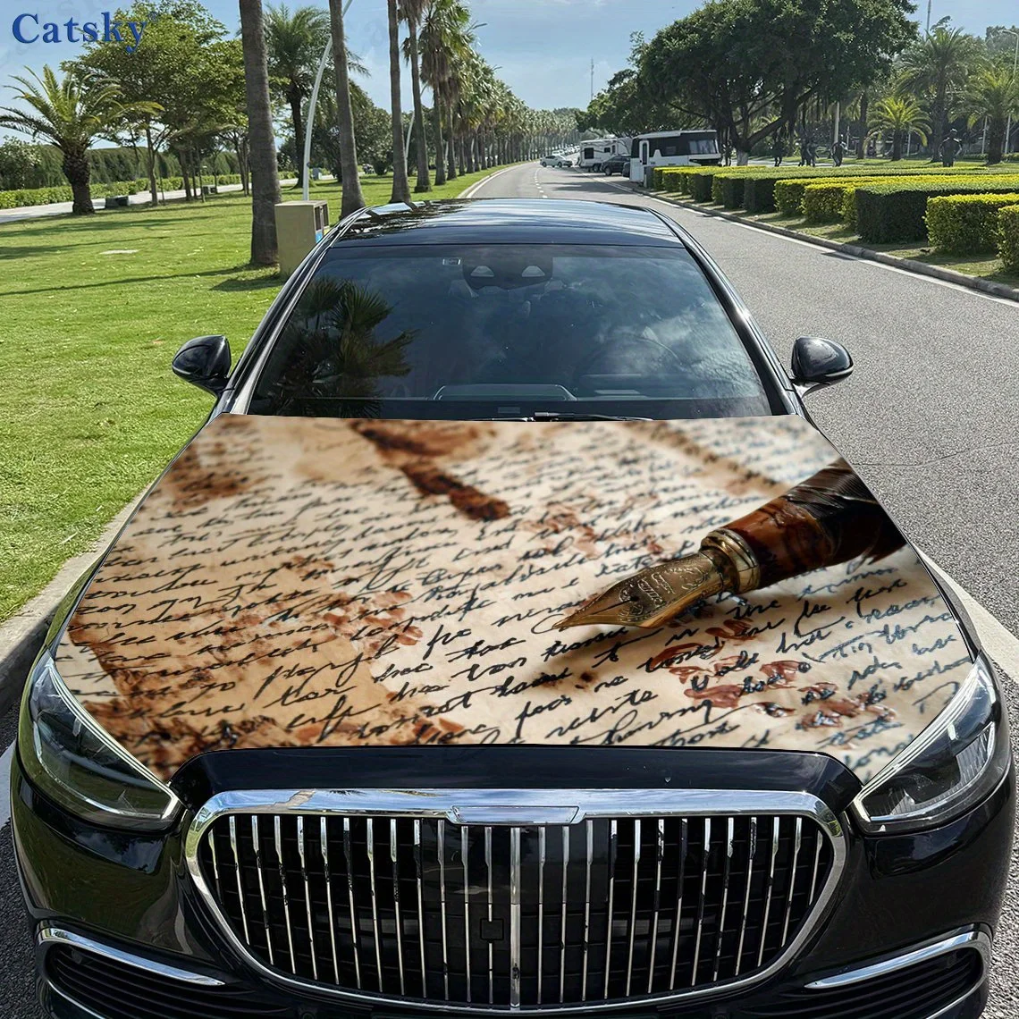 

Vintage Manuscript Art Car hood decals, car cover decorative stickers, and vinyl wraps for cars, SUVs and trucks. Self-adhesive,