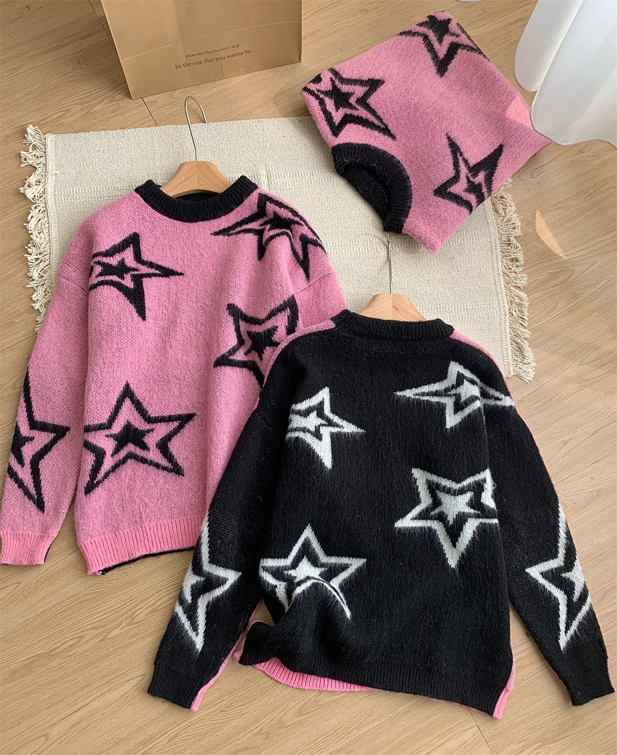 All-Matching Sweater Women Autumn and Winter Clothing Star Painting Y2K Hot Girl Design Fashion Streetwear Loose Sweater Top