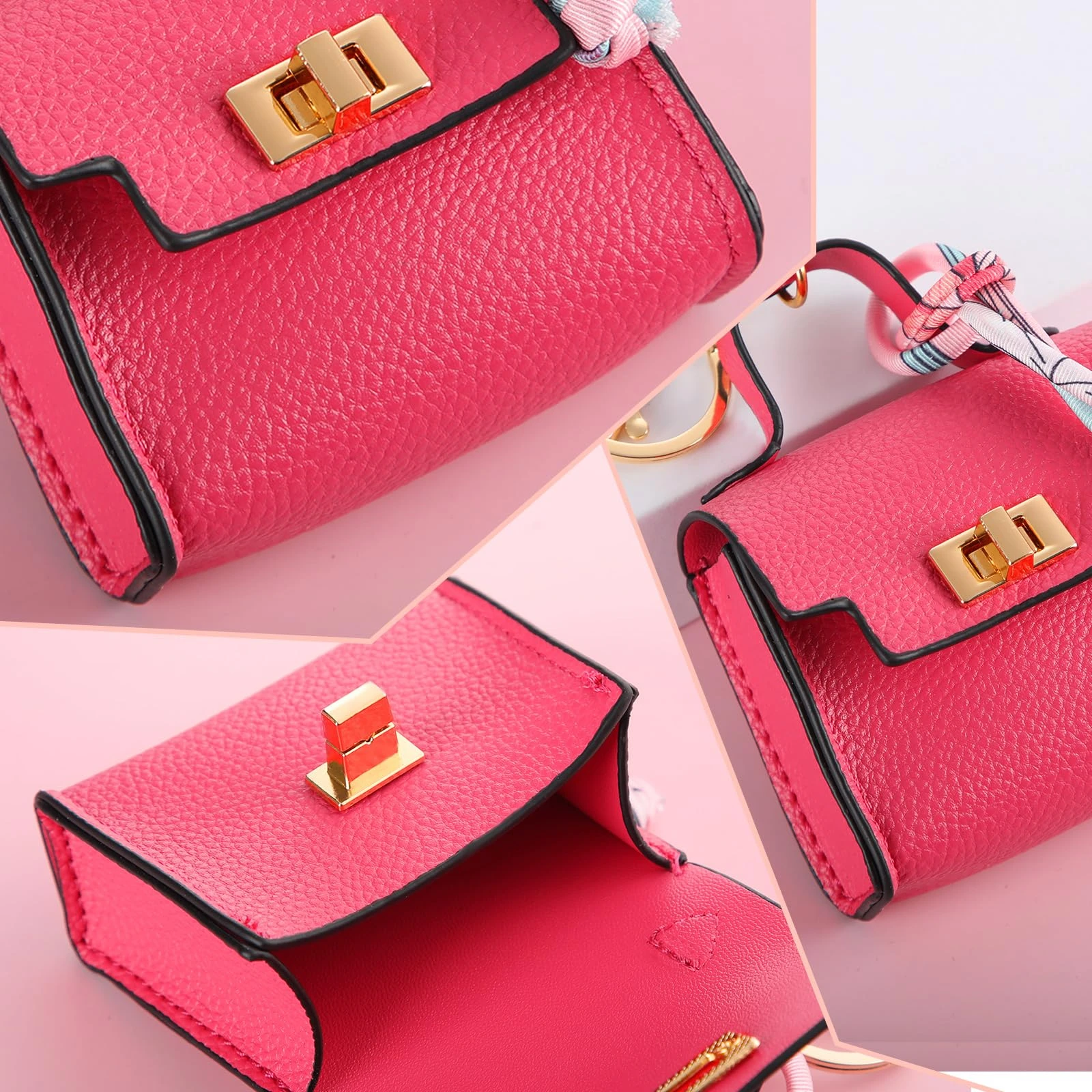 Mini-Rucksack-Schlüsselanhänger für Damen, Kleine Münztasche mit Drehverschluss und Schlüsselanhänger, Kopfhörertasche – Detail 4