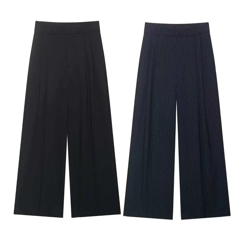 Cross-Border Autumn Women's Suit Pants Hidden Button Narrow Stripe Pleated Decorative Business Casual Fashionable Trousers