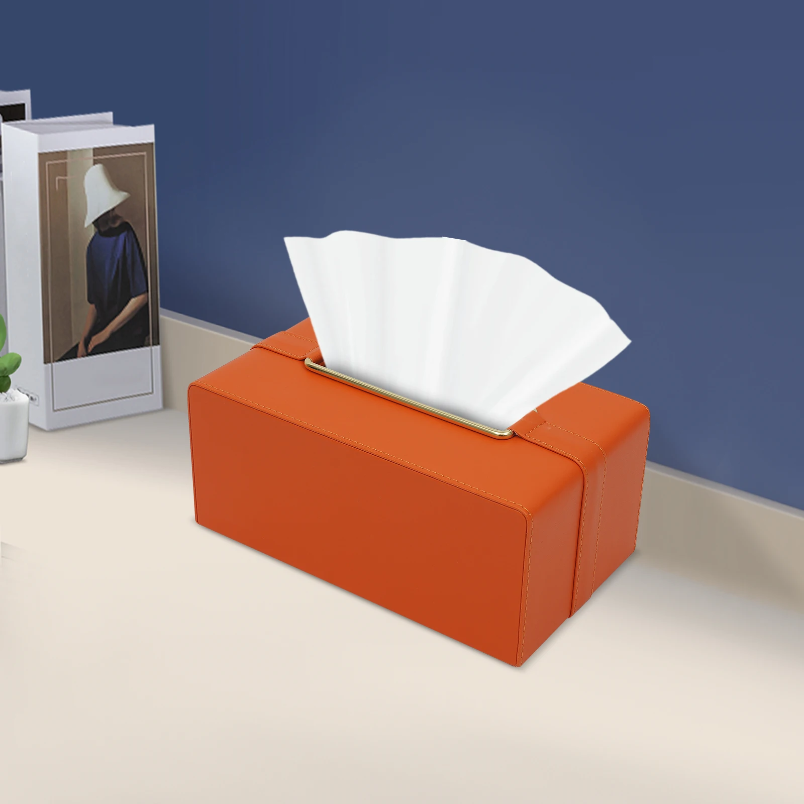 Toilettenpapierhalter Ständer Taschentuchbox Orange Moderne Servietten-Aufbewahrungsbox Stilvoller Taschentuchspender für Wohnzimmer Schlafzimmer Schreibtisch