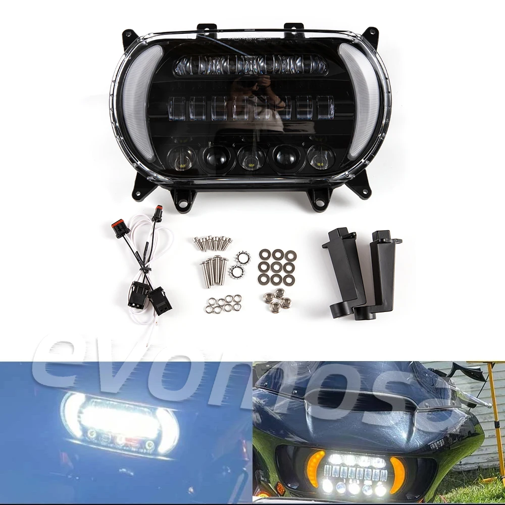 E-mark Motorcycle Headlamp Assembly LED Front Lamp Turnning High/Low Beam DRL Head Light For Harley Touring Road Glide 2015-2020