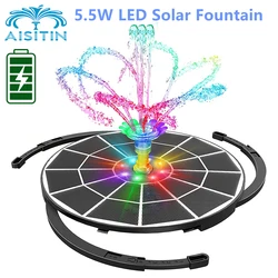 AISITIN 5.5W LED Solar Fountain Pump with Lights for Bird Bath, DIY 100% Glass Solar Panel Powered Water Fountain with 16 Nozzle