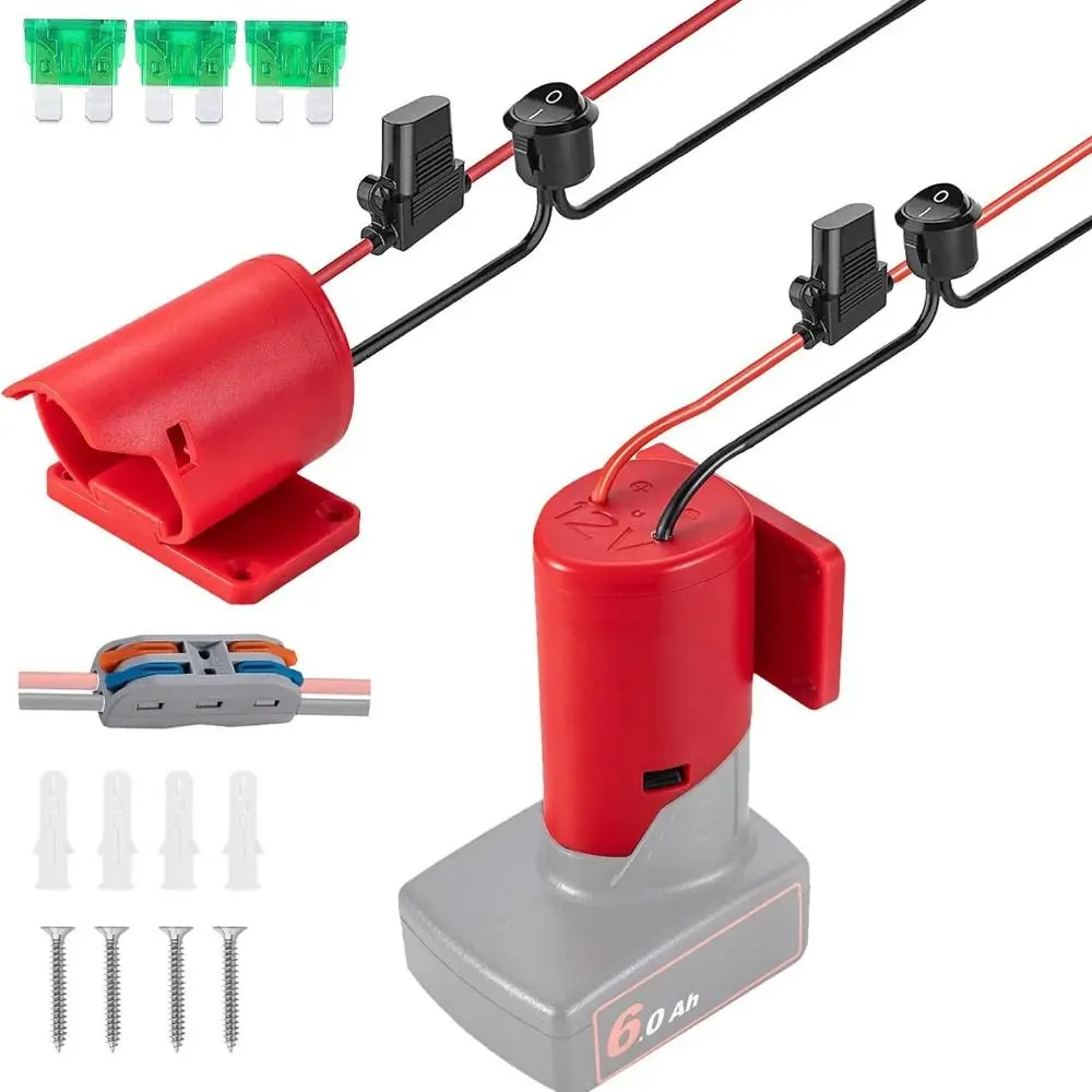 

12AWG Wire Battery Adapter With Switch Wire Terminals Power Connector Fuse Battery Conversion Kit for Milwaukee M12 DIY Project