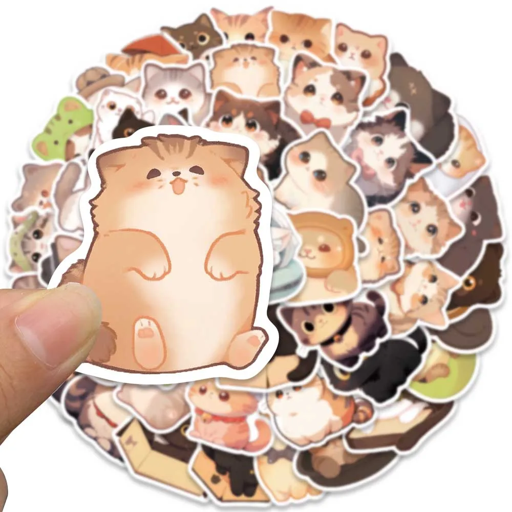 50 Stuks Cartoon Kawaii Kat Schattige Kitty Dieren Vinyl Stickers Stickers Voor Waterfles Laptop Skateboard Plakboek Bagage Kids Speelgoed