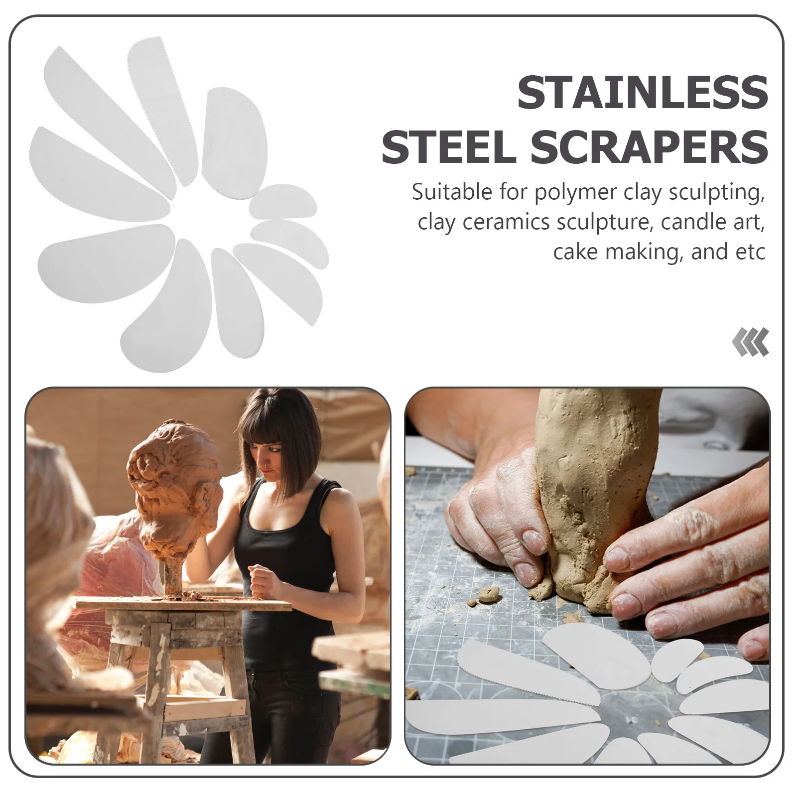 Juego de herramientas para manualidades de arcilla, herramientas de tallado de acero inoxidable para esculpir cerámica, modelado de arcilla, acabado alisador profesional, 10 Uds.