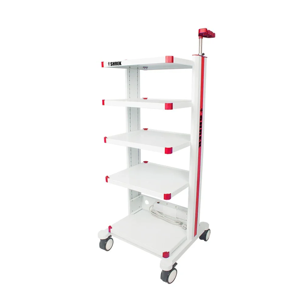 

Medical Equipment 5 Tier Shelf Plastic Endoscope Trolley with 4 Caster Wheels