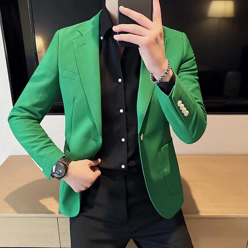 Short Single Breasted Cropped Jacket for Men Yellow Man Suits and Blazers Coats Fashion 2024 Elegant Fashionable Clothing New In