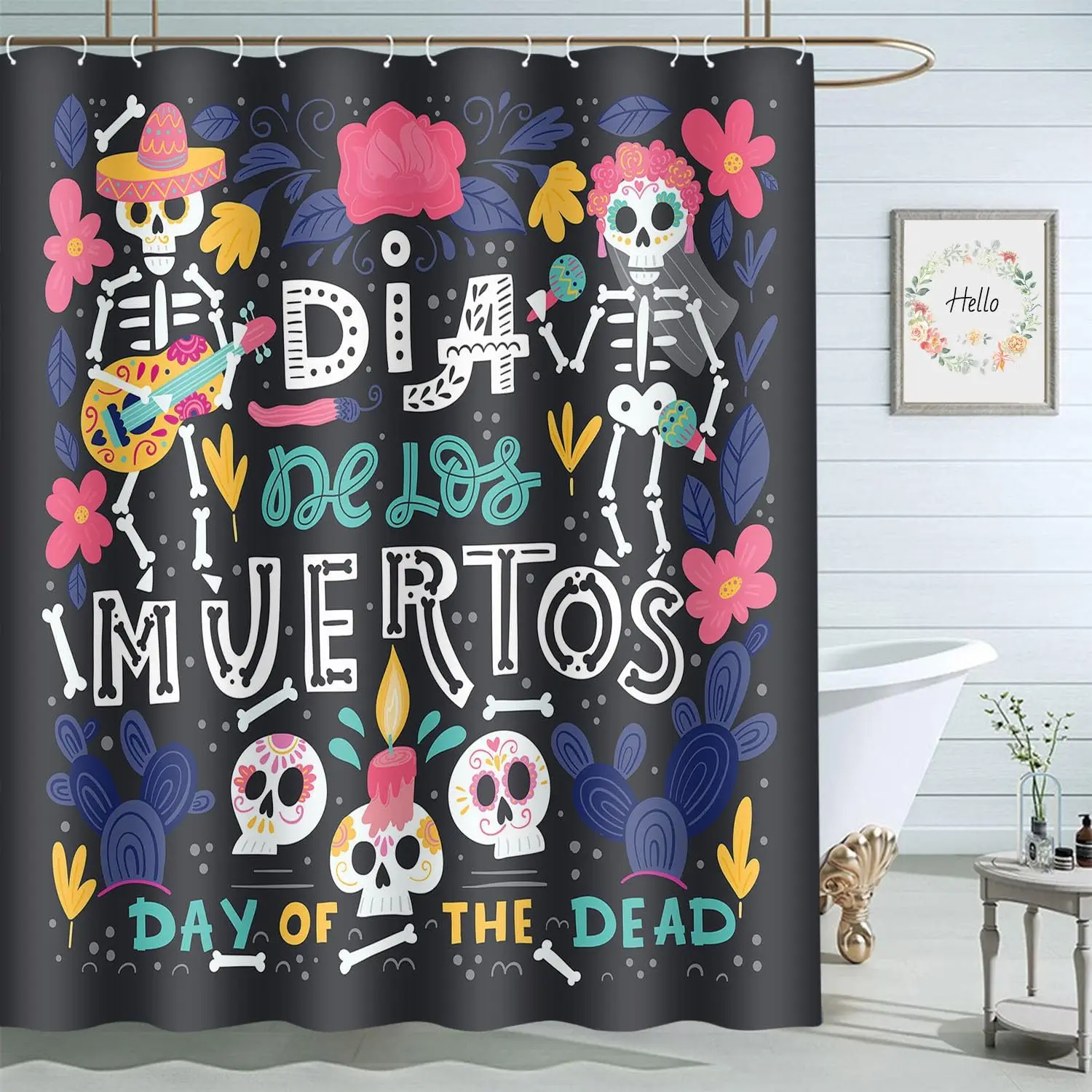 

Занавеска для душа с черепом и цветком на Хэллоуин Dia De Los Muertos, комплект штор для ванной комнаты «День мертвых», домашняя водонепроницаемая полиэфирная ткань