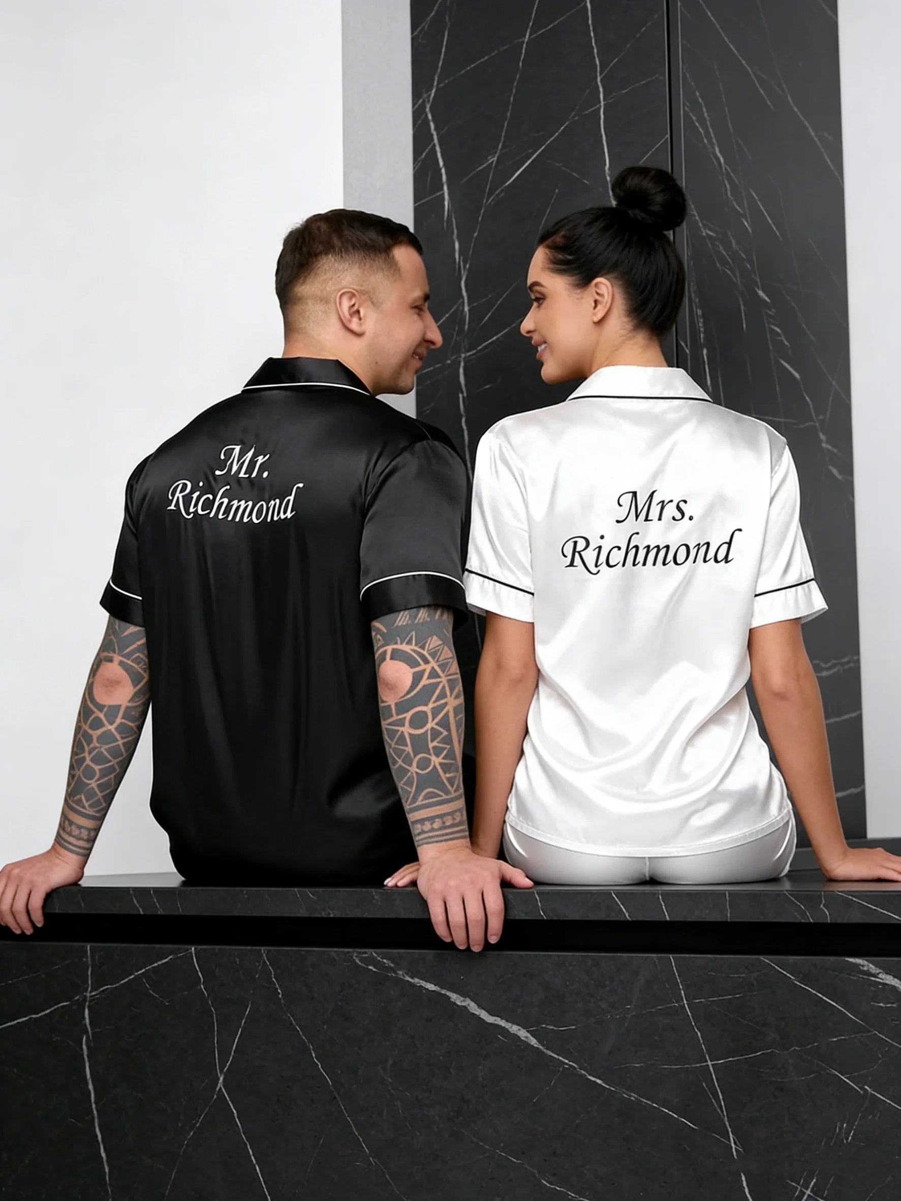 

Custom Mr & Mrs Satin Pajamas Set, Personalized Bride Groom PJs for Wedding Honeymoon Anniversary Gift