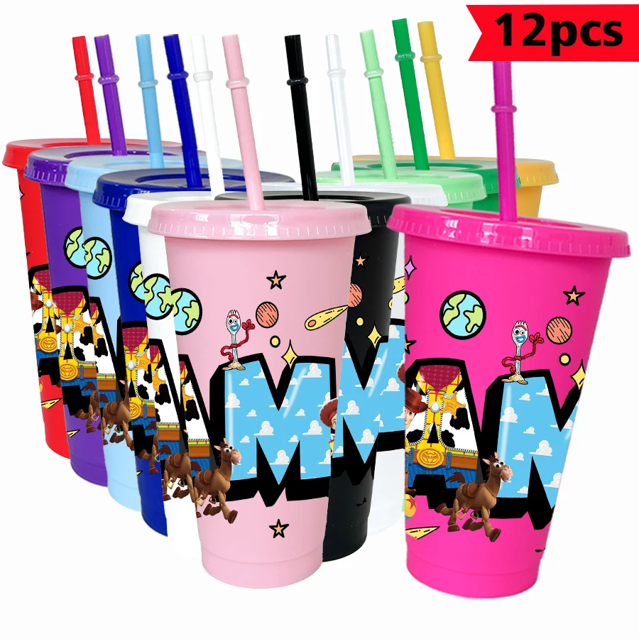 

12 шт./лот, джинсовый стакан «История игрушек Диснея», 26 унций, цветной пластиковый стакан, посуда для напитков на день рождения, кружки для сока, кофе